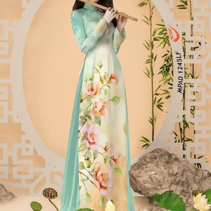 3D bloemenprint Ao Dai: Vietnamese traditionele jurk - Ao Dai voor vrouwen - Uniforme Ao Dai jurk