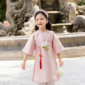 Pink Silk Matching Mom Daughter Ao Dai - Vietnamese Dress