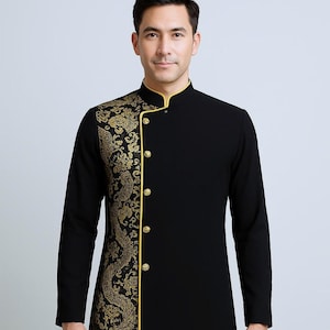 Men&#39;s Black & Gold Ao Dai |Vietnamese Traditional Outfit for Special Occasions | Ao Dai Vietnamese | Festival Ao Dai Vietnam | Ao Dai Nam