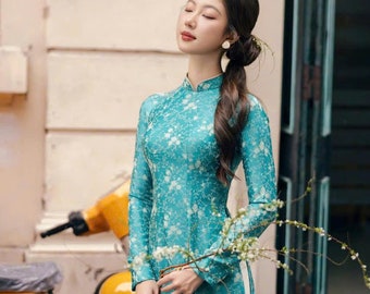 Grün Rot To Tam Ao Dai Vietnam | Vietnamesische traditionelle Kleidung | Ao Dai Für Frauen | Elegantes Ao Dai Kleid | Lunar New Year | Ao Dai Vietnam