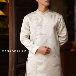 Ao Dai Gấm For Men | Long Dress Vietnamese |Vietnamese Ao Dai For Man | Vietnamese Men Dress | Ao Dai Nam| Ao Dai Re Phu | Ao Dai Wedding