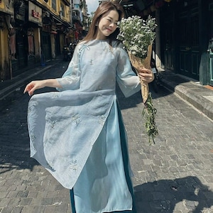 Light Blue Ao Dai- Ao Dai Top | Vietnamese Modernized Ao Dai | Women \ Girl Ao Dai Dress | Vietnamese Ao Dai Dress | Vietnamese Dress