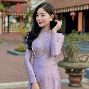 Purple Gam Vietnamese Traditional Ao Dai With Pearls | Ao Dai For Women | Ao Dai For Girls | Vietnamese Women Dress | Vietnamese long Dress