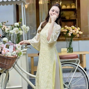 Pastel Yellow Vietnamese Ao Dai Dress | Modernized Vietnamese Ao Dai | Ao Dai For Women | Ao Dai For Wedding | Ao Dai Viet Nam