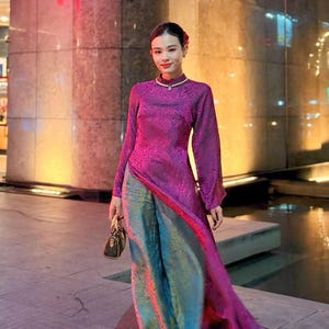 Gam Xuan Hy Ao Dai For Women: Vietnamese Long Dress (No Pants) - Luxury ao dai - Brocade Ao Dai