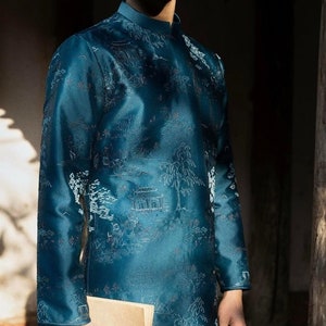 Navy Blue Ao Dai For Men- Embroidery Men Dress | Vietnamese Ao Dai Men | Ao Dai Wedding | Men Ao Dai | Ao Dai Nam | New Year Ao Dai