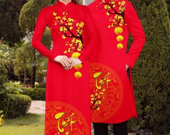 Vietnamese Traditional Ao Dai Women Men | Couple Ao Dai Women Men | Ao Dai For Tea Ceremony | Couple Ao Dai For Tet | Ao Dai Vietnam
