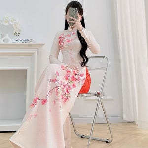 Pink Blossom Ao Dai Set: Traditional Vietnamese Dress, Modern Style, Gam