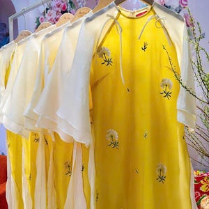 Yellow Floral Modernized Ao Dai | Vietnamese Dress | Ao Dai Women | Ao Dai Girls | Ao Dai Dress | Vietnamese Ao Dai Set | Ao Dai Wedding