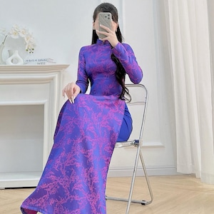 Áo Dài Tơ Lụa Bách Ý | Purple Silk Traditional Long Dress | Vietnamese Dress for Women | Ao Dai Vietnam | No Pants | Customized Ao Dai