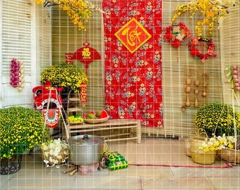 Phông Nền Tết 2024 | Lunar New Year Decorative Backdrop| Tet photo backdrop | Vietnamese New Year Decorations | Tet Vietnamese