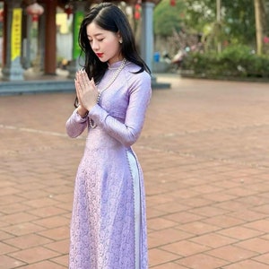 Purple Gam Vietnamese Traditional Ao Dai With Pearls| Ao Dai Viet Nam | Vietnamese Dress | Vietnamese Bridesmaid Ao Dai Dress | Pants Ao Dai