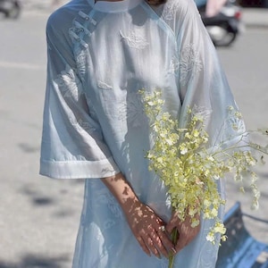Light Blue Modern Ao Dai For Women- No Pants | Vietnamese Ao Dai | Ao Dai Women | Ao Dai Girls | Vietnamese Ao Dai | Ao Dai Vietnam