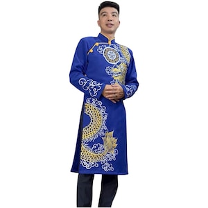 Men&#39;s Black & Gold Ao Dai – Vietnamese Traditional Outfit for Special Event | Ao Dai Vietnamese | Men Dress | Vietnamese Long Dress For Men