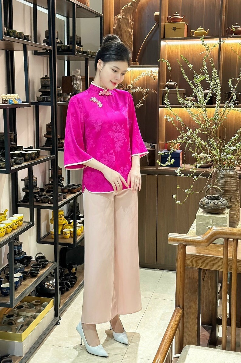 Pháp Phục Áo bà ba Vietnamese ao ba ba Buddhist Clothing Set Vietnamese ao dai dress Buddhist Ao Dai Short Ao Dai Women image 2