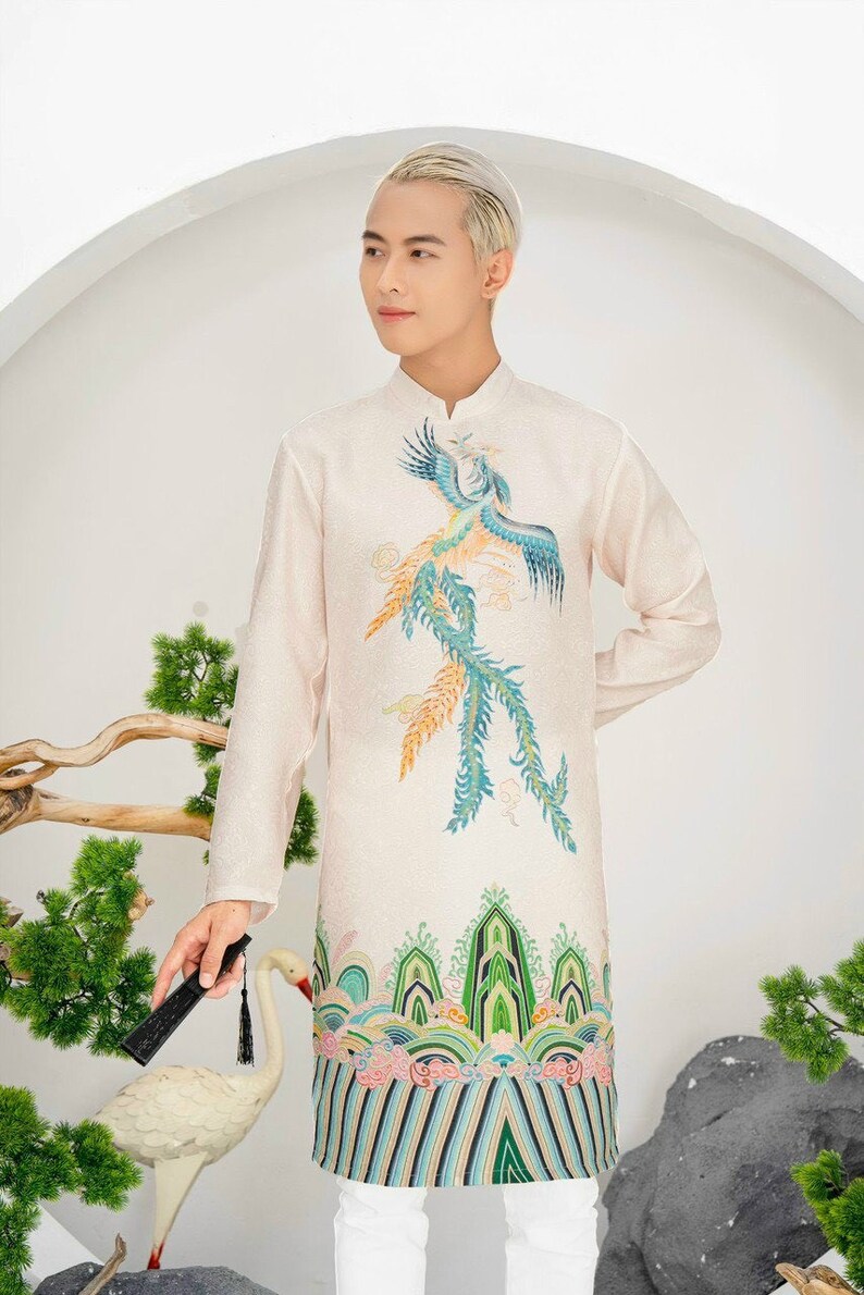 Aqua Blue Ao Dai Men Dress | Traditional Ao Dai For Men | Men Dress | Áo Dài Nam