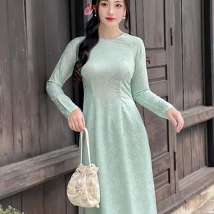 Floral Silk Jacquard Ao Dai Tunic: Vietnamese Dress, Wedding Outfit