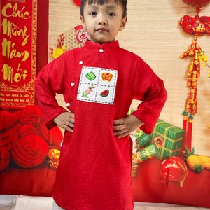Red Vietnamese Ao Dai For Boy | Kids Traditional Vietnamese Ao Dai | Lunar New Year | Ao Dai for Kids | With Pants | Ao Dai Vietnam