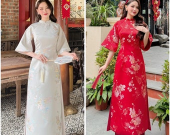 Traditionelles Ao Dai Gấm Vân Nổi (4 Farben) – Nur Ao Dai| Vorgefertigte vietnamesische Ao Dai | Ao Dai für Frauen | Ao Dai Kleid | Áo Dài Truyền Thống