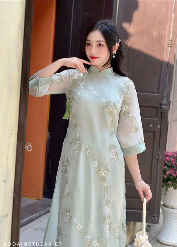 slim fit dress slacks Runway Designer Floral Old Moss Green Dress main image 0