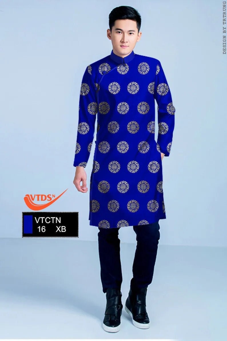 Printed Men's Ao Dai: Traditional Vietnamese Dress (No Pants)
