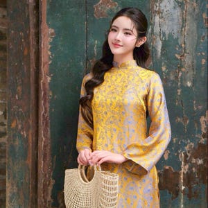 Tơ Tằm Áo Dài | Silk Vietnamese Ao Dai Dress – Elegant Long Dress for Women – Traditional Vietnamese Outfit – New Year, Wedding, Photoshoot