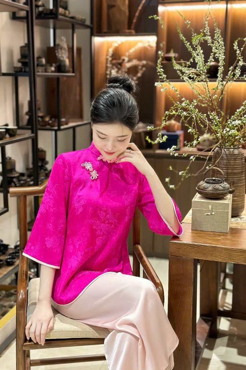 Pháp Phục Áo bà ba Vietnamese ao ba ba Buddhist Clothing Set Vietnamese ao dai dress Buddhist Ao Dai Short Ao Dai Women image 4