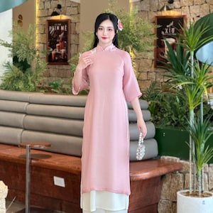 3D Butterflies Ao Dai For Bridersmaid  | Pink Vietnamese Ao Dai | Ao Dai Vietnam | Vietnamese Traditional| Vietnamese Long Dress | Size S-7X