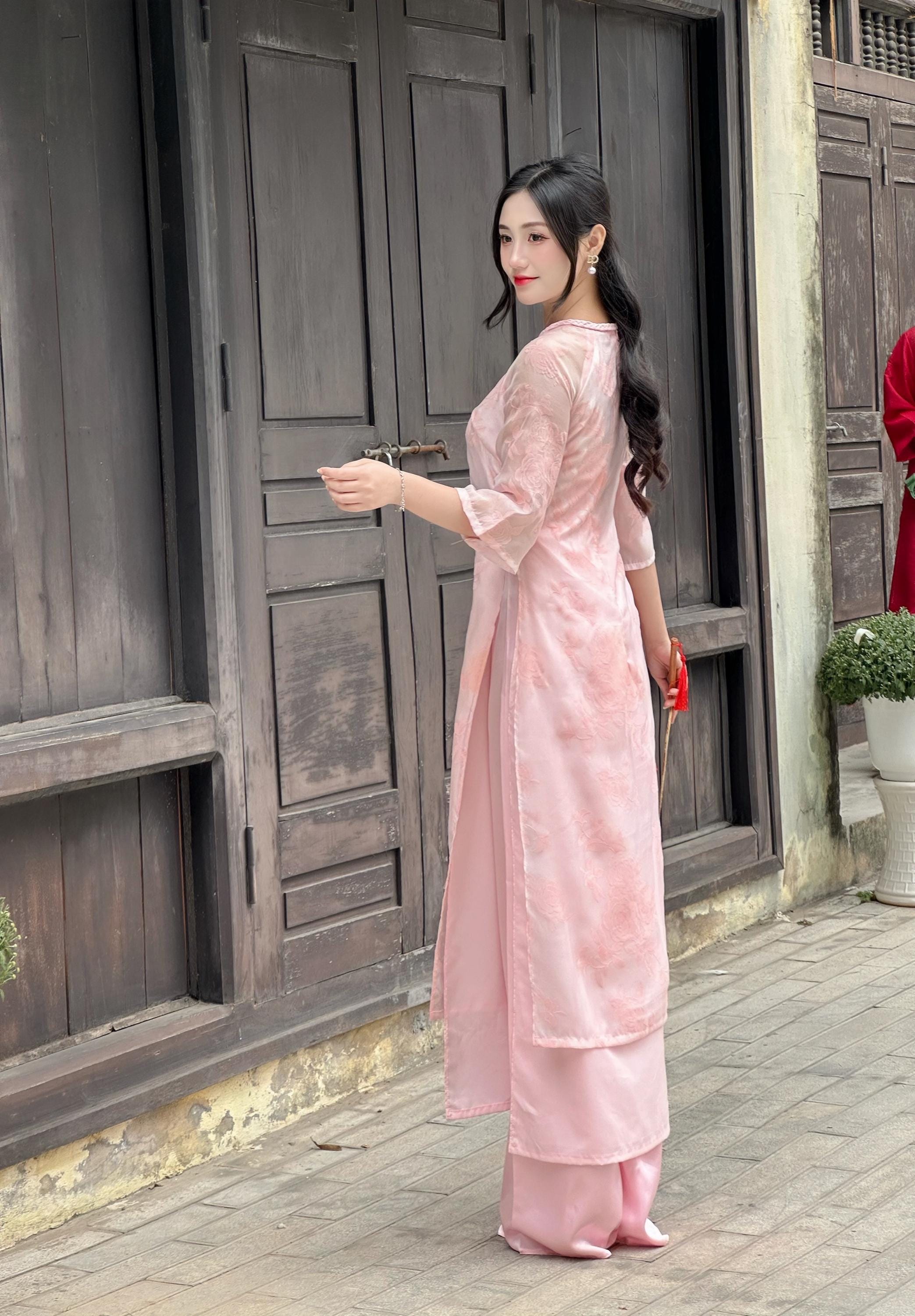 LAM Pink Shifted Style Ao Dai Vietnam - NO PANTS | Modern