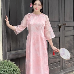 LAM Pink Shifted Style Ao Dai Vietnam - NO PANTS | Modern Vietnamese Ao Dai | Vietnamese Ao Dai | Ao Dai For Wedding, Bridesmaid, Festival