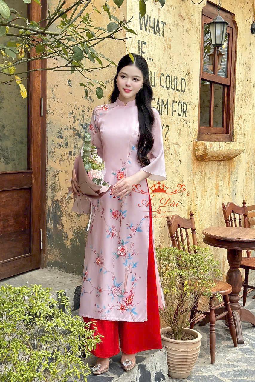Light Pink Sparkle Spring Ao Dai | Pre-made Traditional