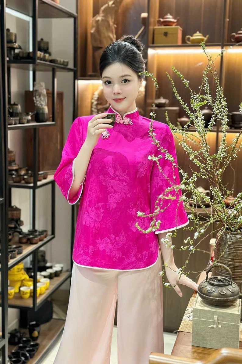 Pháp Phục Áo bà ba Vietnamese ao ba ba Buddhist Clothing Set Vietnamese ao dai dress Buddhist Ao Dai Short Ao Dai Women image 1