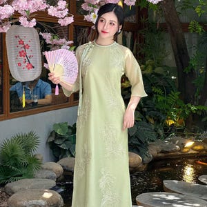 Sage Green Modernized Ao Dai for Women | Pre-made Vietnamese Long Dress | Vietnamese Cultural Outfit | Ao Dai for Bridesmaids