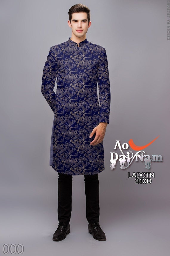 3D Printed Men's Dragon Ao Dai: Traditional Vietnamese Long Dress - Men Ao Dai