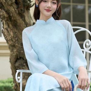 Sky Blue Modern Ao Dai - No Pants | Ao Dai For Women | Vietnamese Ao Dai For Tea Wedding | Lunar New Year |  | Women Ao Dai Vietnam