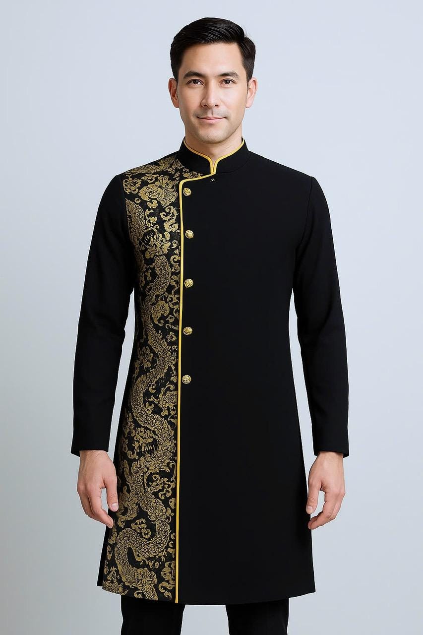 Men's Black & Gold Ao Dai |Vietnamese Traditional Outfit for Special Occasions | Ao Dai Vietnamese | Festival Ao Dai Vietnam | Ao Dai Nam