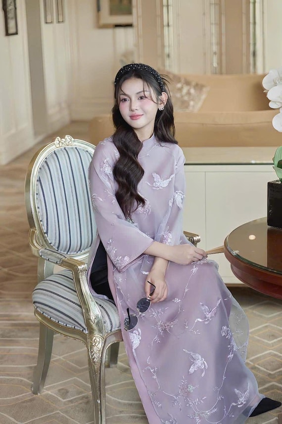 Lavender Embroidered Ao Dai Dress - Vietnamese Long Dress - Modern Tunic  Top (no Pants) | Ao Dai Women - Outfit for Tết