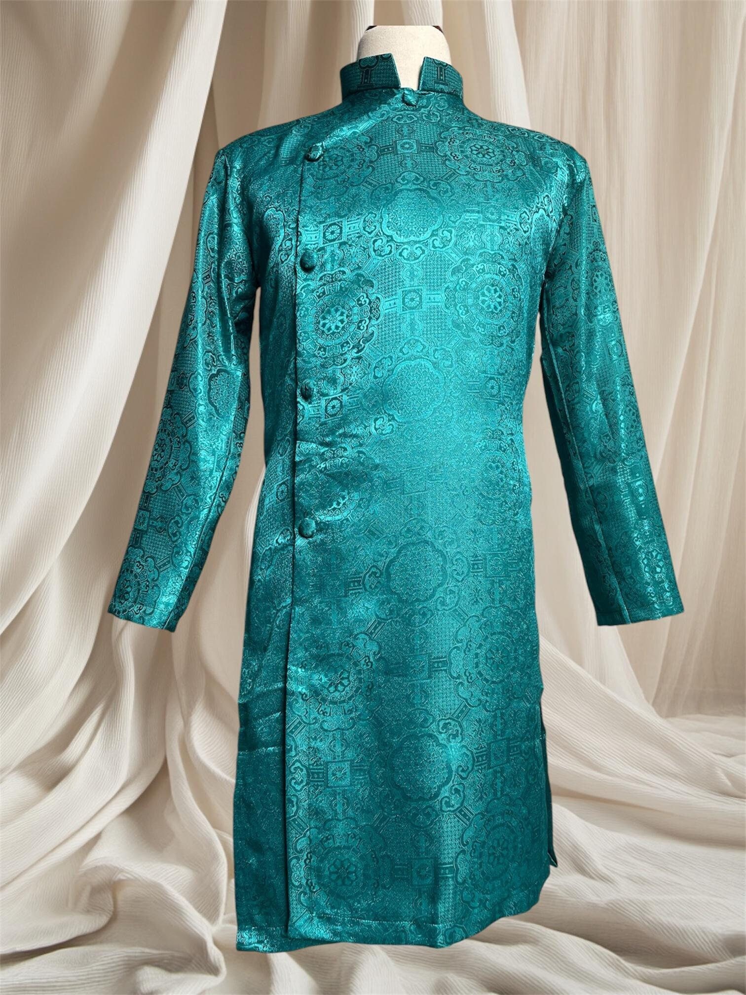 Teal Ao Dai for Men, Vietnamese Gam Traditional Long Dress Teal Ao Dai for Men, Vietnamese Gam Traditional Long Dress