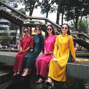 Modern Ao Dai Set | Pre-made Vietnamese Ao Dai | Ao Dai Women | Ao Dai Girls| | Ao Dai Suong - Shifted Ao Dai | With Black Pants