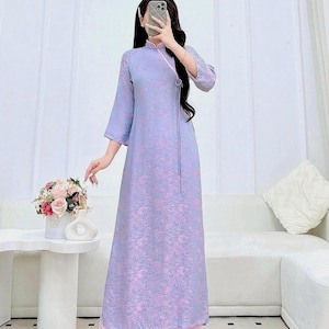 Purple/Pink Gam Women's Ao Dai– Traditional Vietnamese Dress with Pants, Modern Fit, Tie bow
