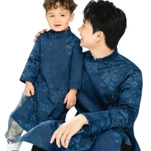 Navy Blue Boys Ao Dai: Embroidered Vietnamese Outfit