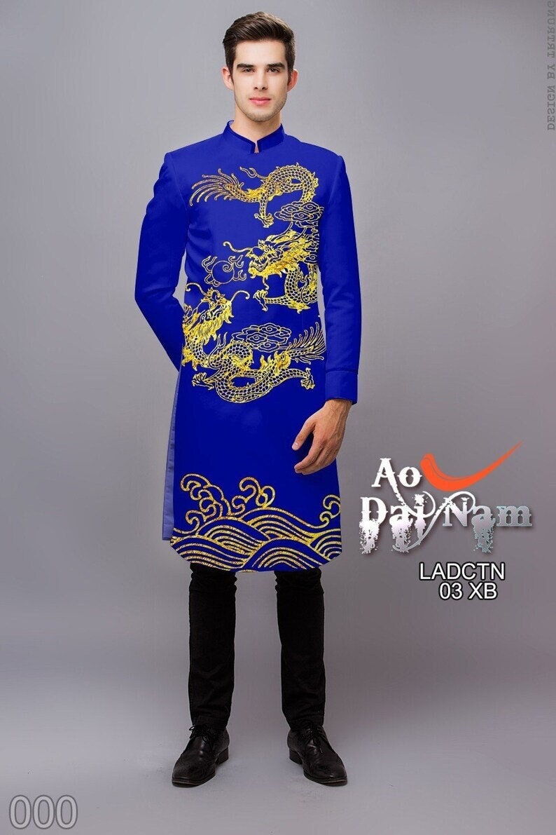 Black Ao Dai Vietnam for Men, Men's Ao Dai With Dragon Drawing, Vietnamese  Traditional Clothing -  Israel