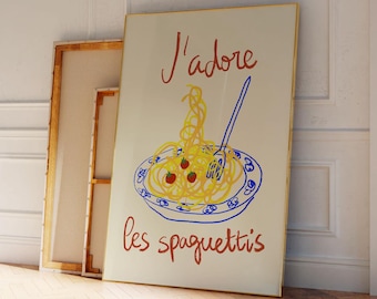 Spaghetti Art Print: Retro Kitchen Wall Decor, Pasta Lover Gift