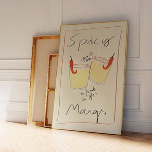 Spicy Margs Print, druckbare Wandkunst, Küchendekoration, Getränke Kunstwerk, digitale Kunst, Mid Century Kunst, herunterladbar, Retro Poster, Funky Art