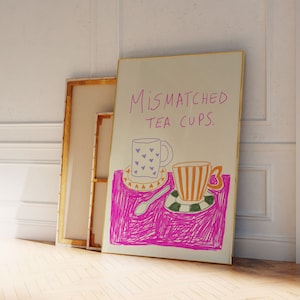 Lámina artística de té, póster de tazas de té desiguales, decoración de pared para amantes del té, imprimible divertido para la cocina, obra de arte de cafetería de moda, decoración de pared moderna