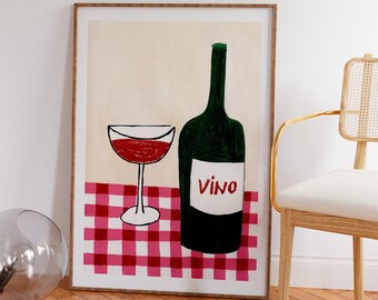 Impresión de bellas artes de vino, arte de pared de cocina moderna, decoración de impresión moderna. cartel de vino.