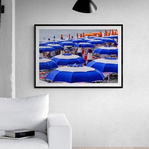Umbrellas Print, Blue Beach Print, Beach Poster, Italy Print, Printable Wall Art, Umbrellas Poster, Coastal Poster, Artful Coast Print