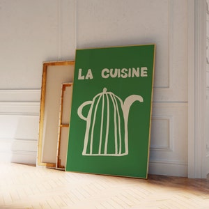 La Cuisine Print, Printable Wall Art, Modern Kitchen Gallery Art, Green Food Prints, Digital Download, Aesthetic Kitchen and Dining Prints.
