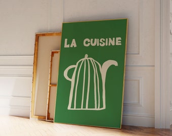 La Cuisine プリント：グリーンキッチンギャラリーウォールアート（デジタルダウンロード）