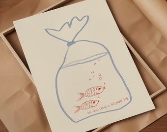 Drukowana grafika ścienna z motywem ryby, wydruk cyfrowy zwierzęcia, nowoczesna dekoracja do domu, plakat ze zwierzęciem do pobrania.